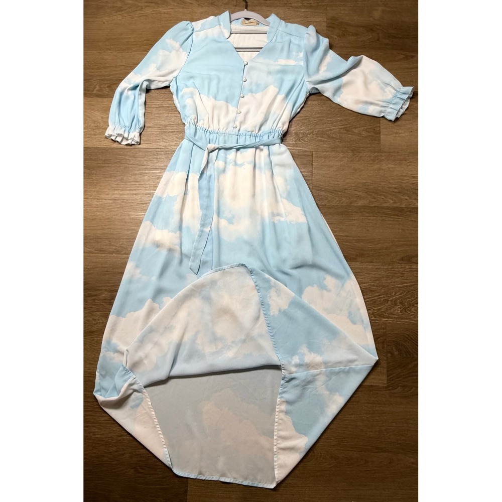 Miss Patina Heaven On Earth Cloud Print Midi Dress Blue White S - Picture 12 of 14